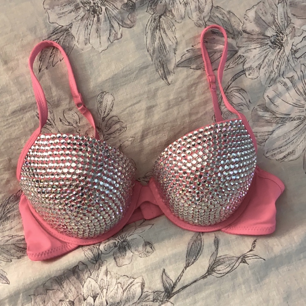 34C Pink Crystal Bra